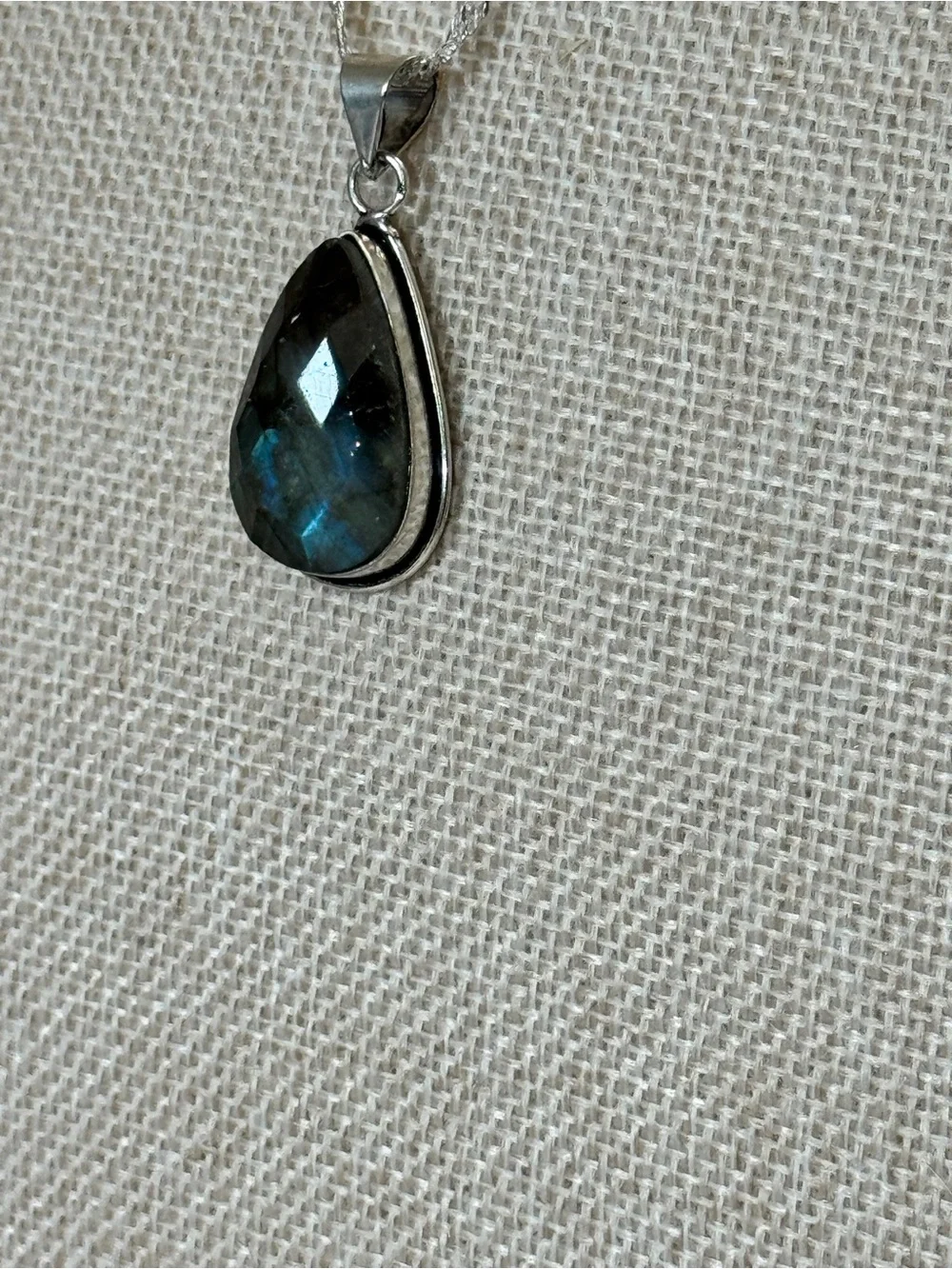 Faceted Labradorite 925 Sterling Silver Teardrop Pendant Necklace 26” NWOT